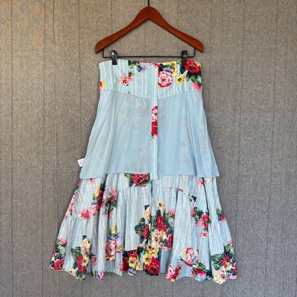 Anthropologie Maeve Linen Blend Stripe Floral Claudette Midi Skirt Size Size 14 - Picture 10 of 14